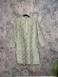 Light sage green kurta with self embroidery