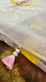 Hand painted light pink organza saree
