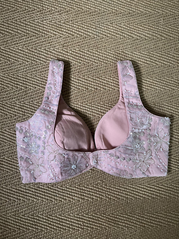 Baby pink blouse with bead work