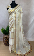 Maroon and gold line 120 mulcotton saree
