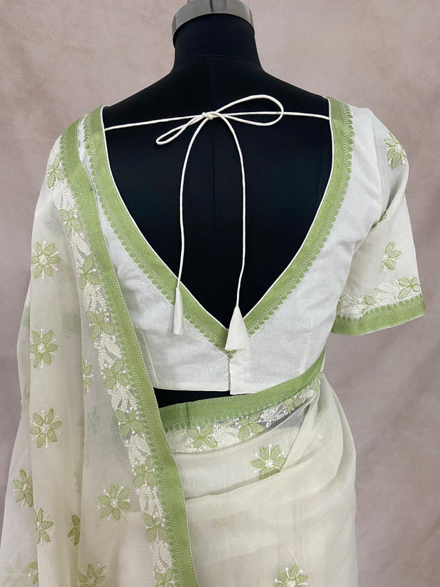 Chikankari hand work in kotta silk, with stitched blouse