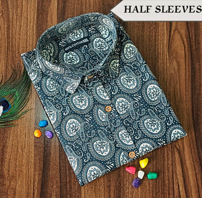 Jaipur cotton blue half sleeve cotton shirt with print