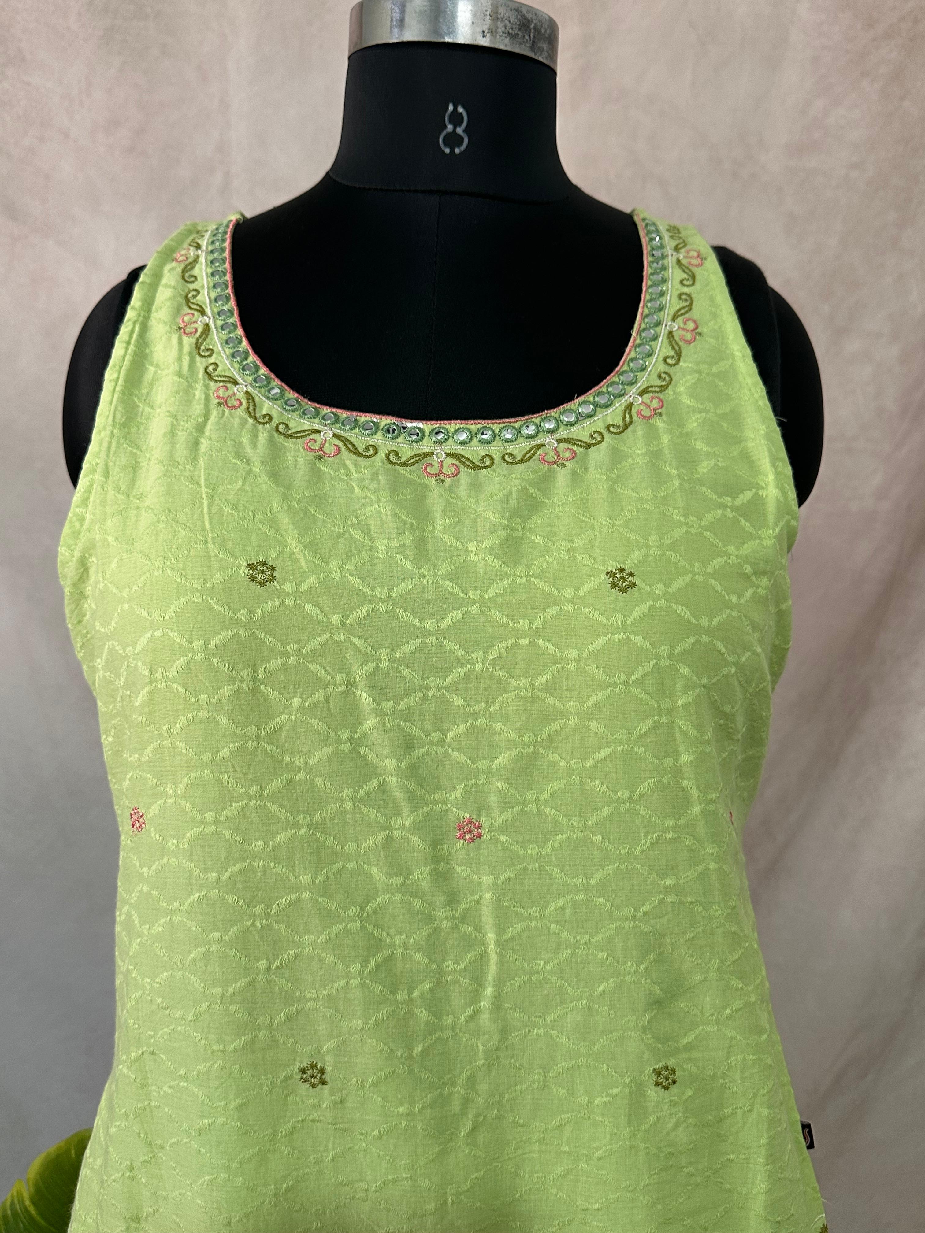 light green cotton kurti with bottom and dupatta