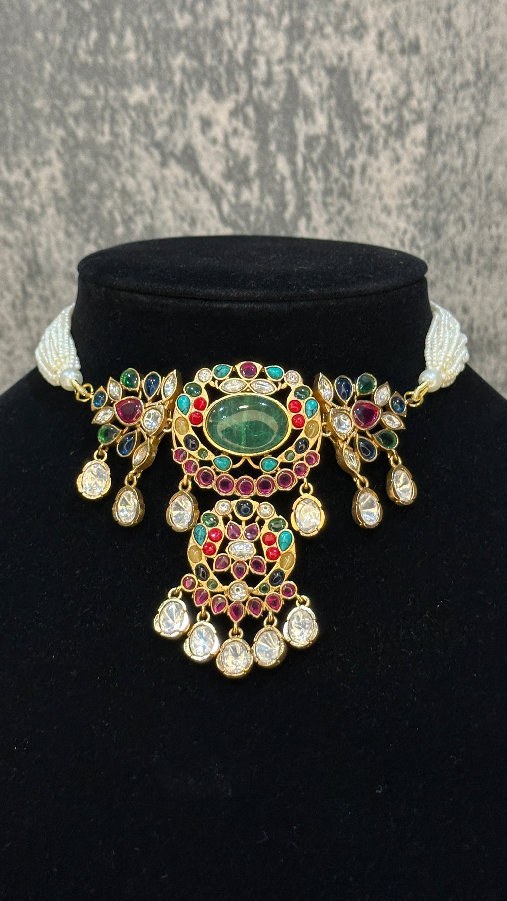 Choker with multi color stones and earring