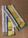 Green and blue border small check set mundu