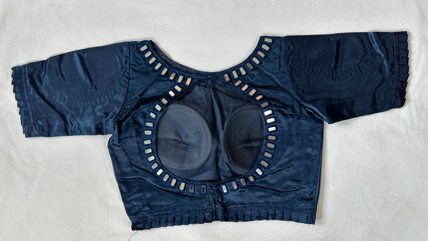Modal silk Ajrakh blouse with real mirror work