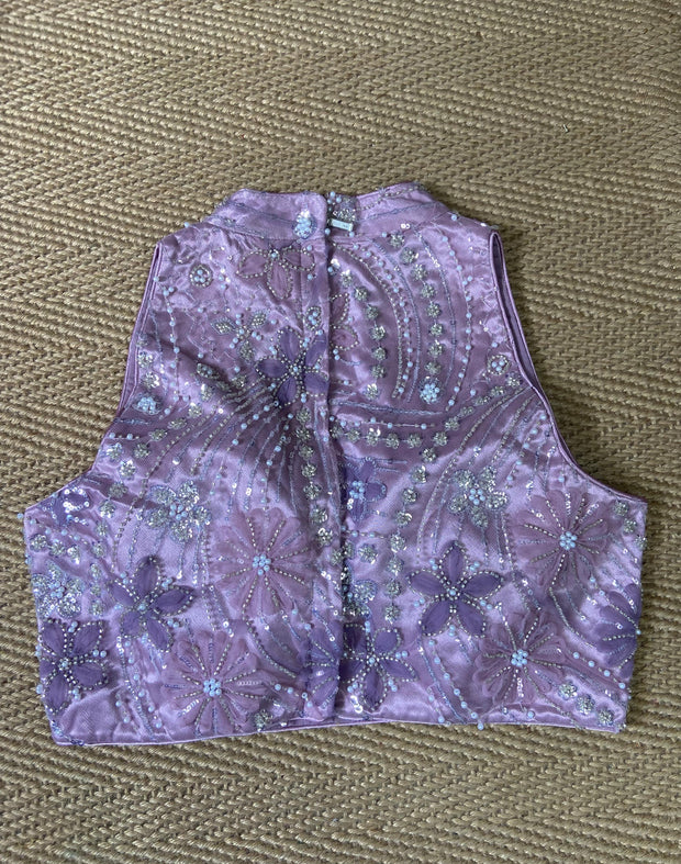 Lilac halter neck blouse with bead work