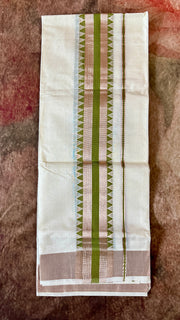 Olive green and rose gold zari weave set mundu