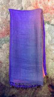 Orange and Purple combo linen saree with stitched blouse