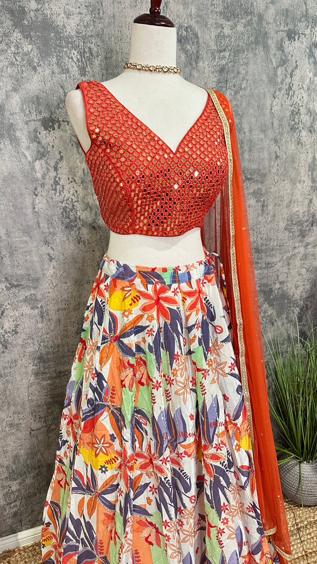 Orange and white lehanga