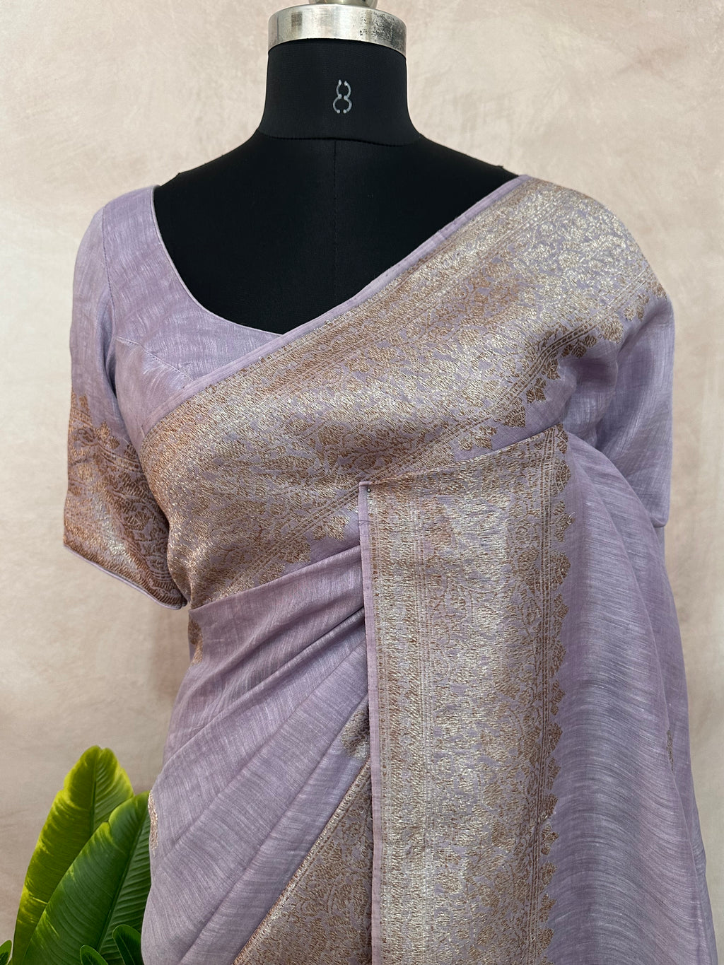 Linen banarsi saree with stitched blouse