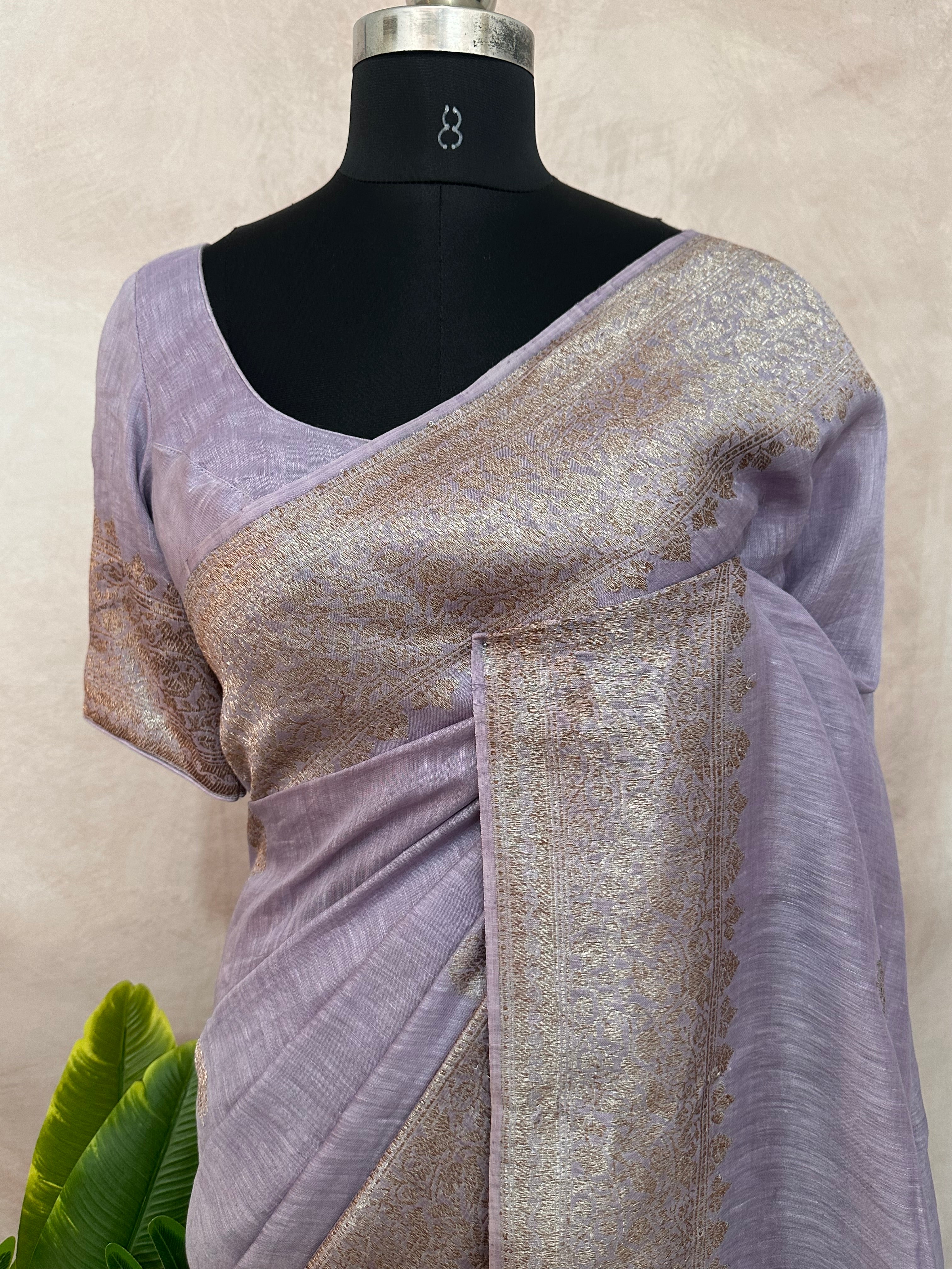 Linen banarsi saree with stitched blouse