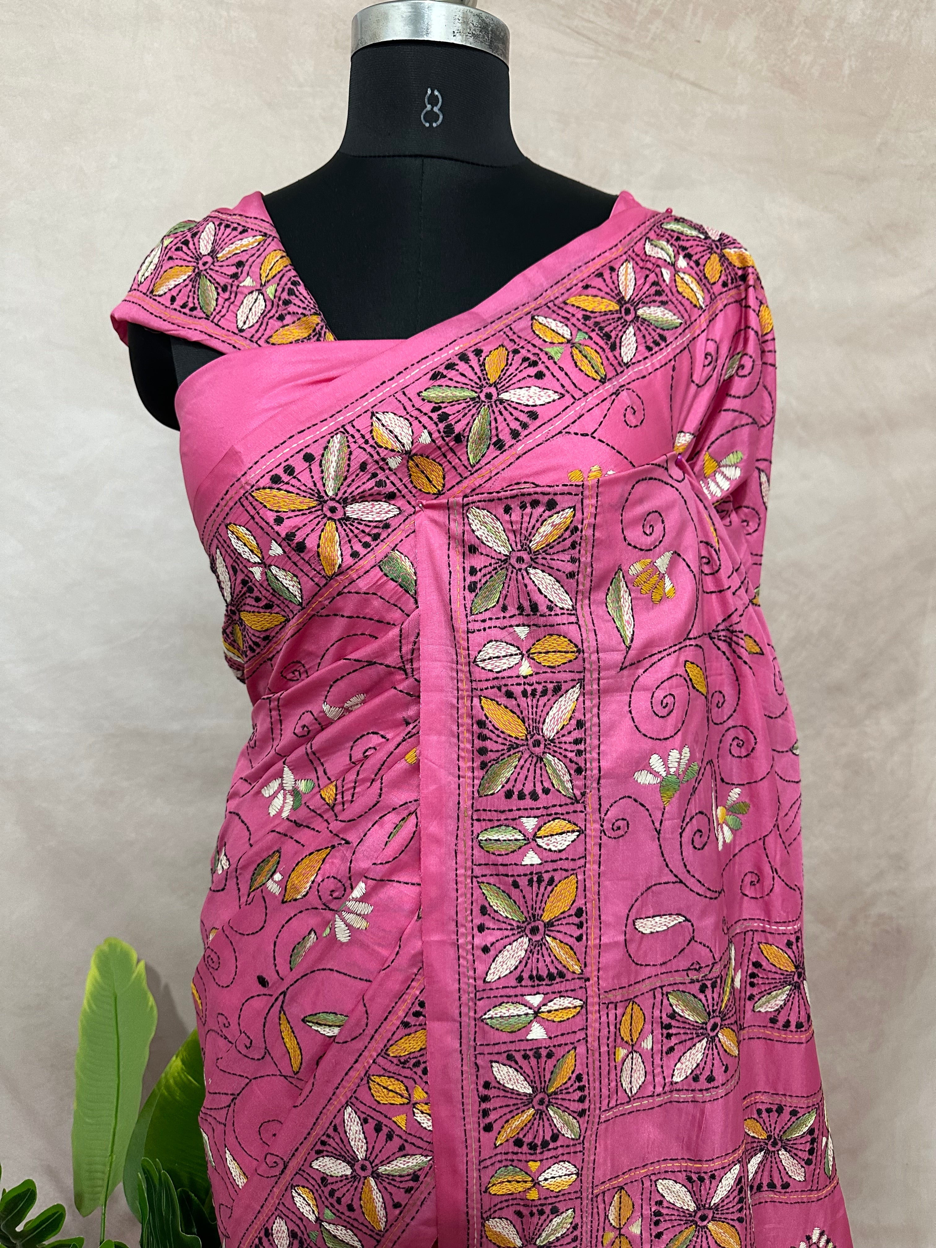 Bangalore silk saree with kantha work, No BP