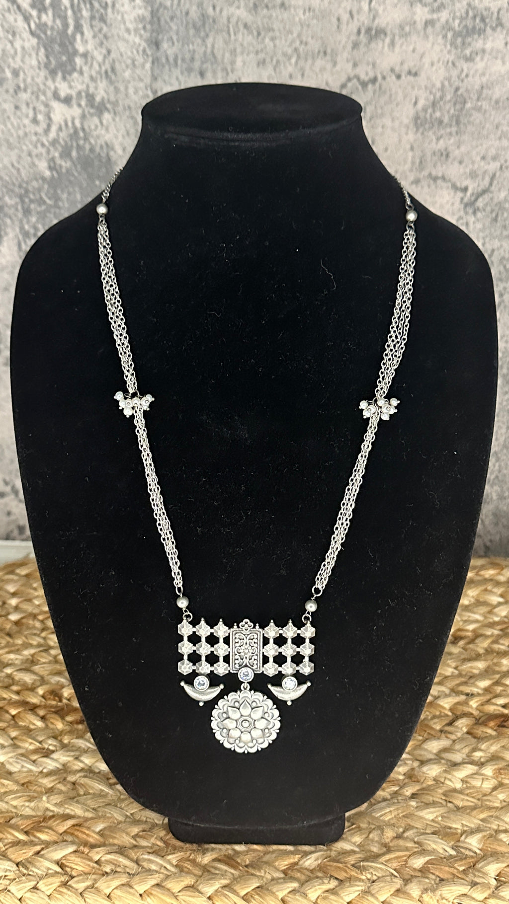 Silver replica necklace and earring - with white stone