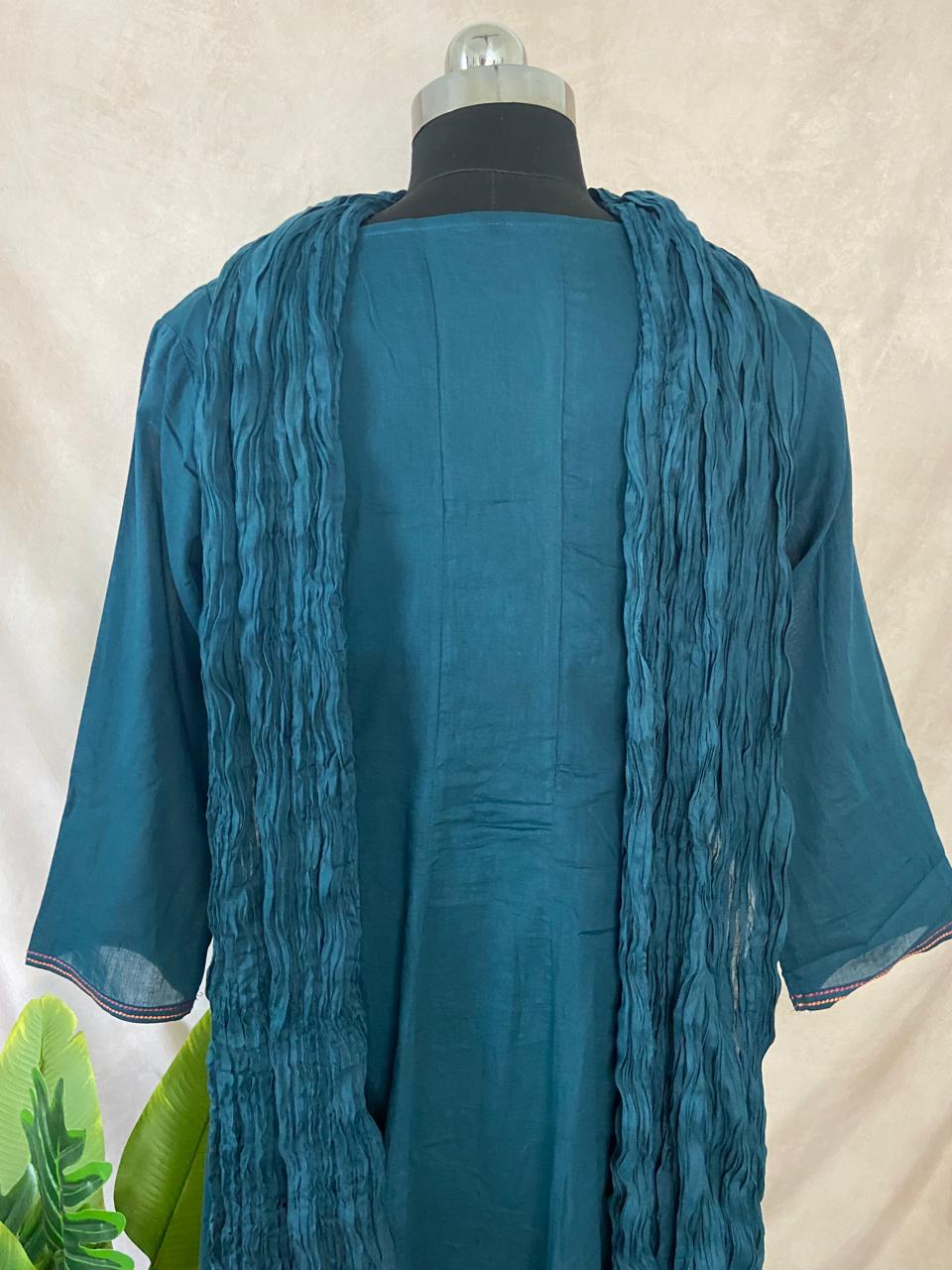 Blue anarkali kurta with dupatta and bottom