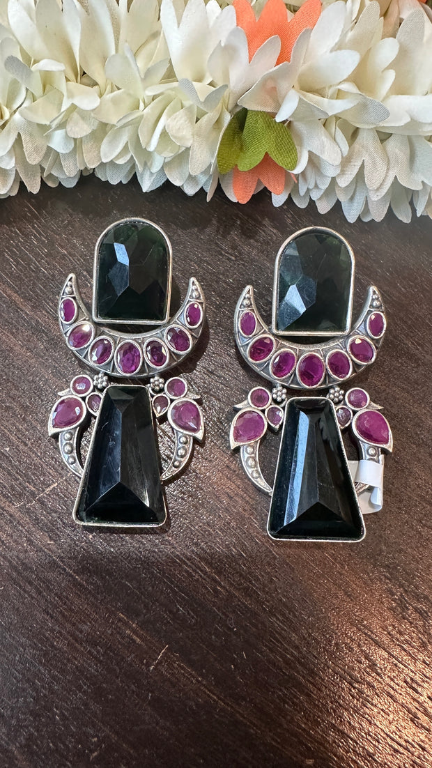Green and pink stone earring