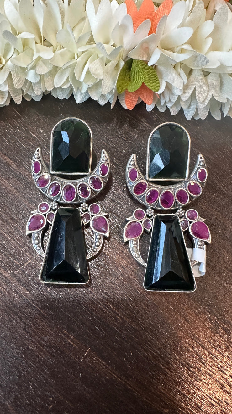 Green and pink stone earring