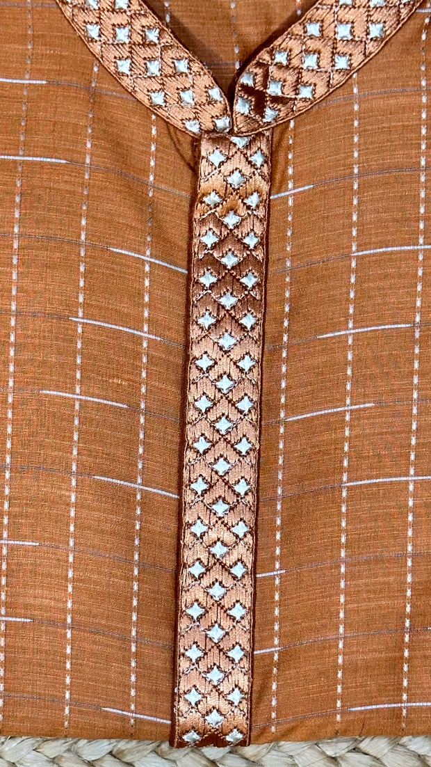Burnt orange silk kurta - 38