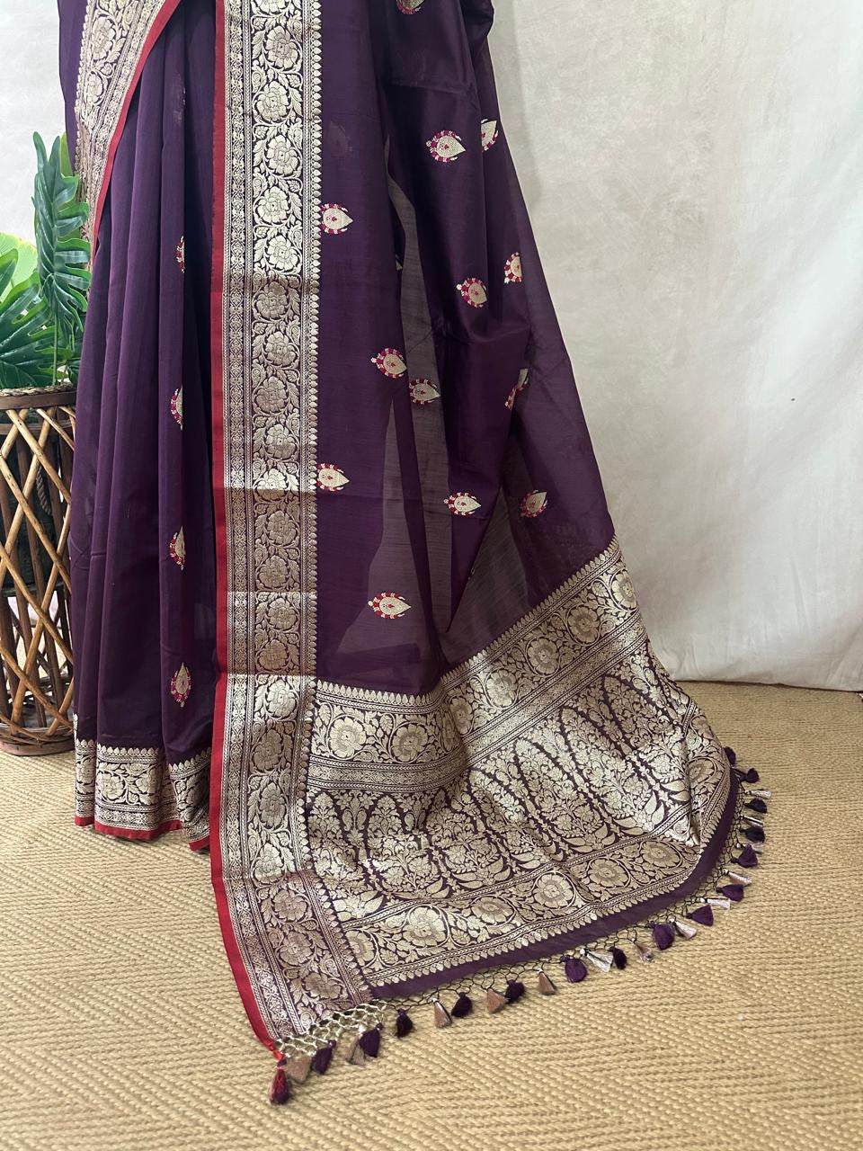 Banarsi cotton silk handloom saree with stitched blouse
