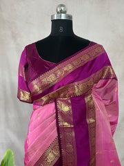 Pink and Majenta Kanchivaram saree with stitched blouse