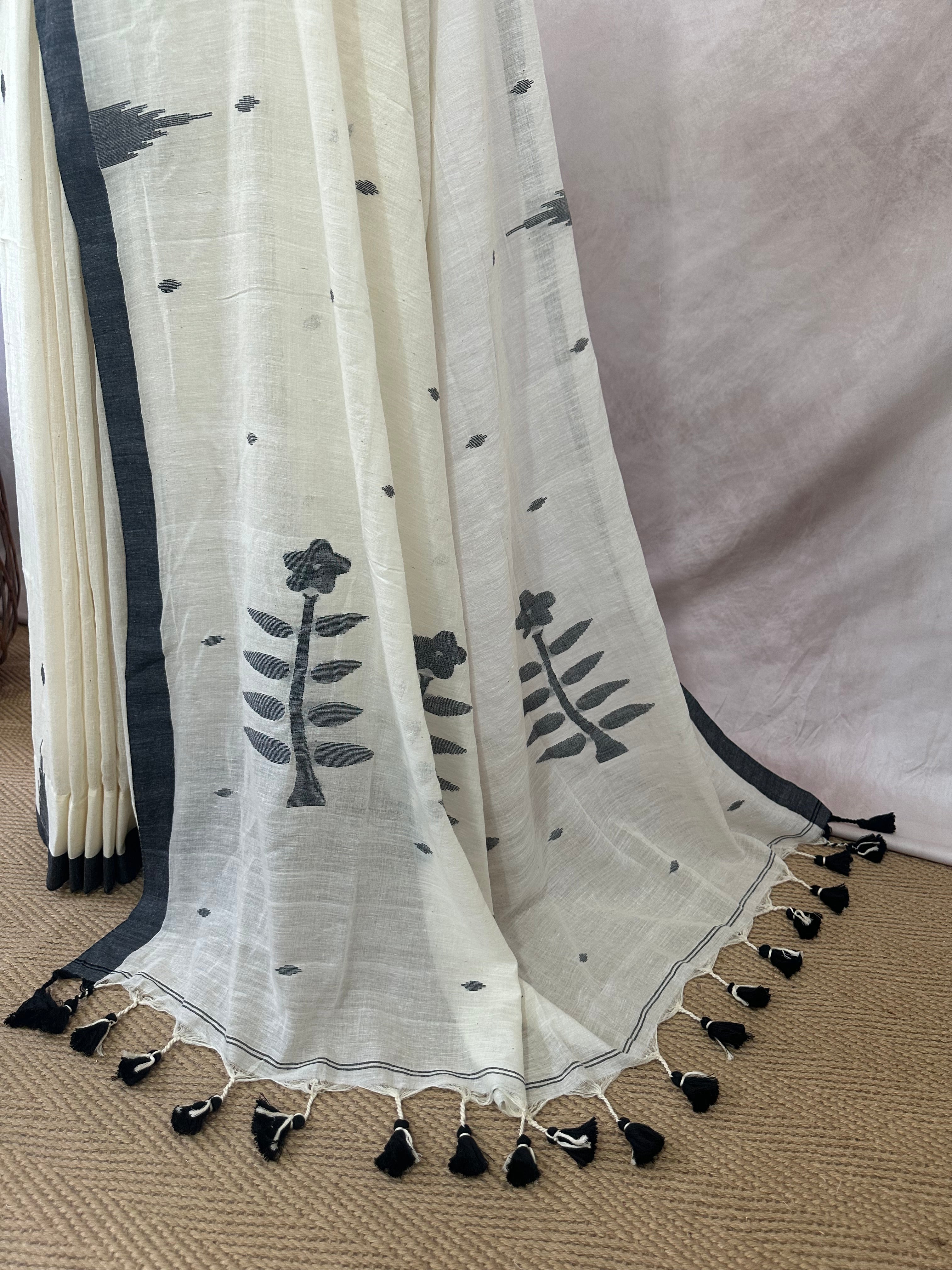 Khadi saree with jamdani temple border, NO BP