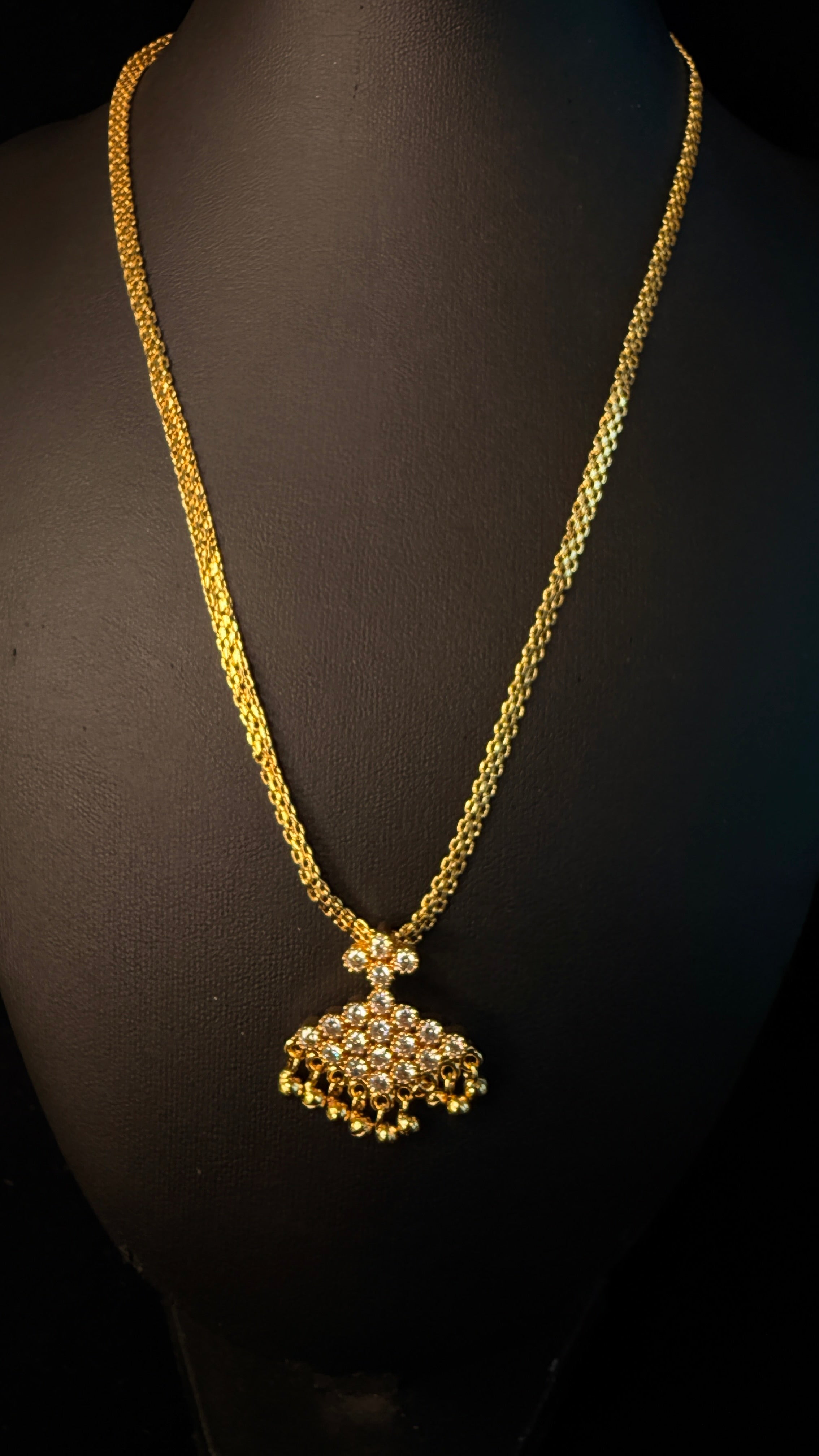 1gm gold plated pathakkam with white stone and chain
