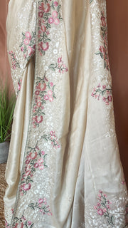 Soft tussar silk saree with embroidered border with stitched blouse