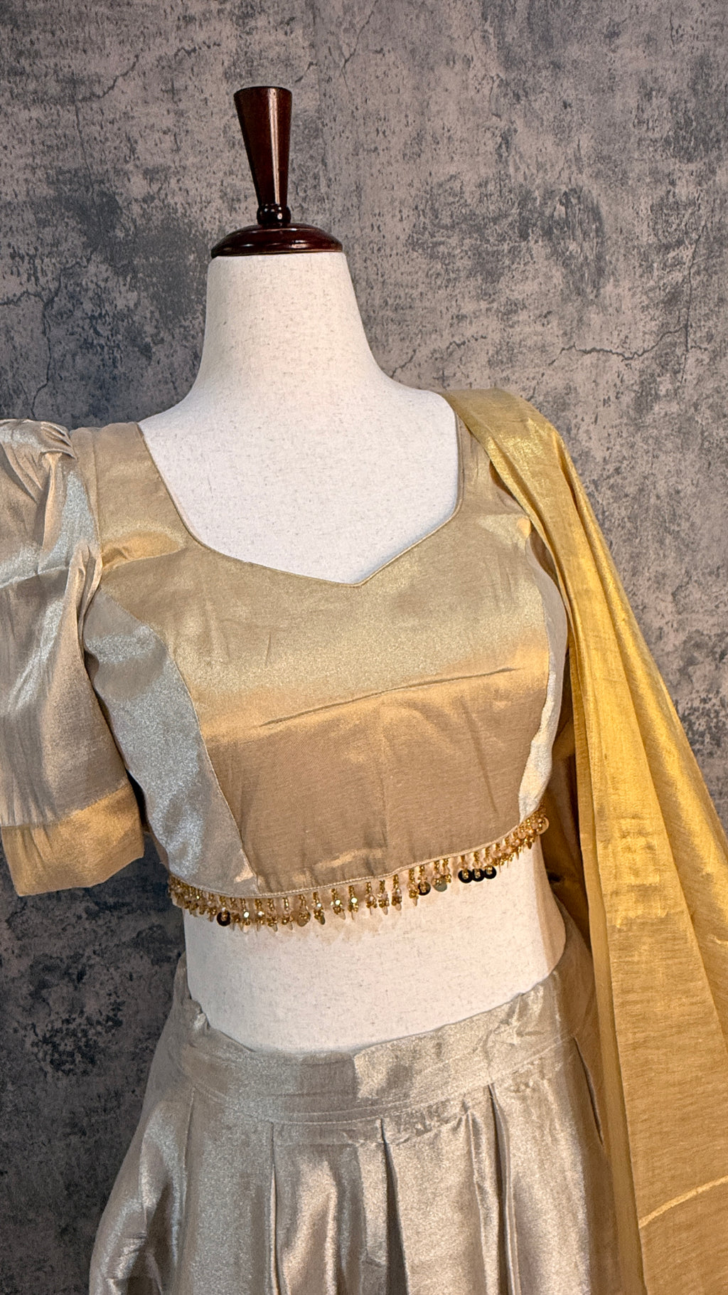Cotton tissue 8m flare skirt, blouse and dupatta