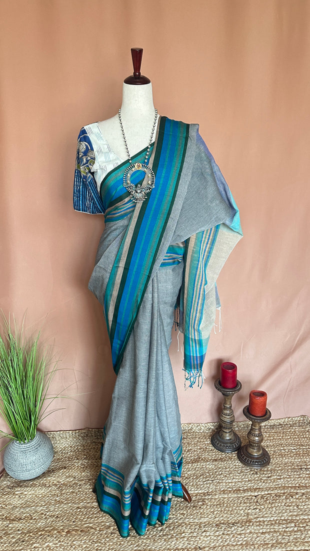 Grey cotton saree