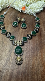 Green stone designer replica necklace with earring