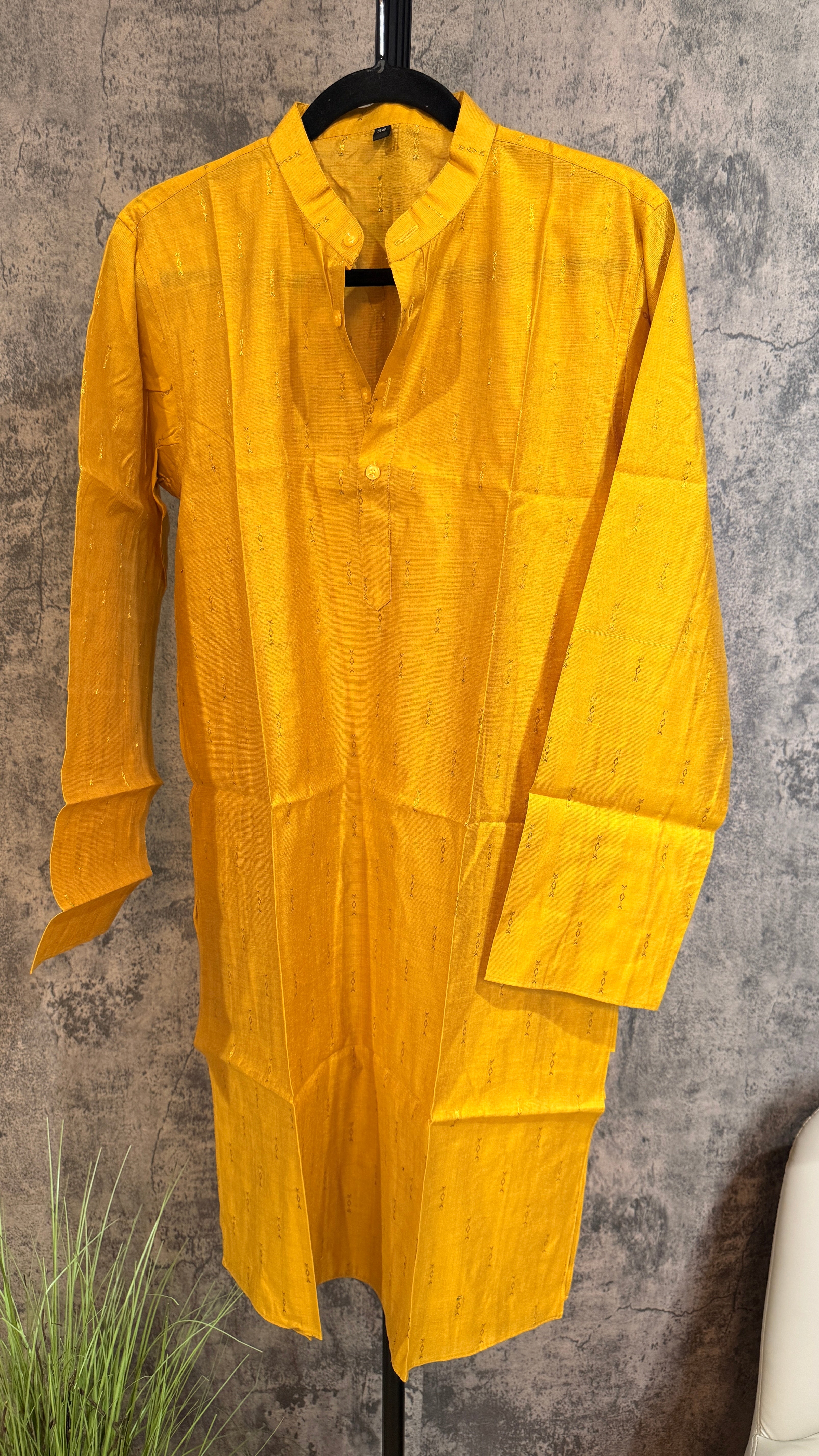Mango yellow cotton silk long kurta