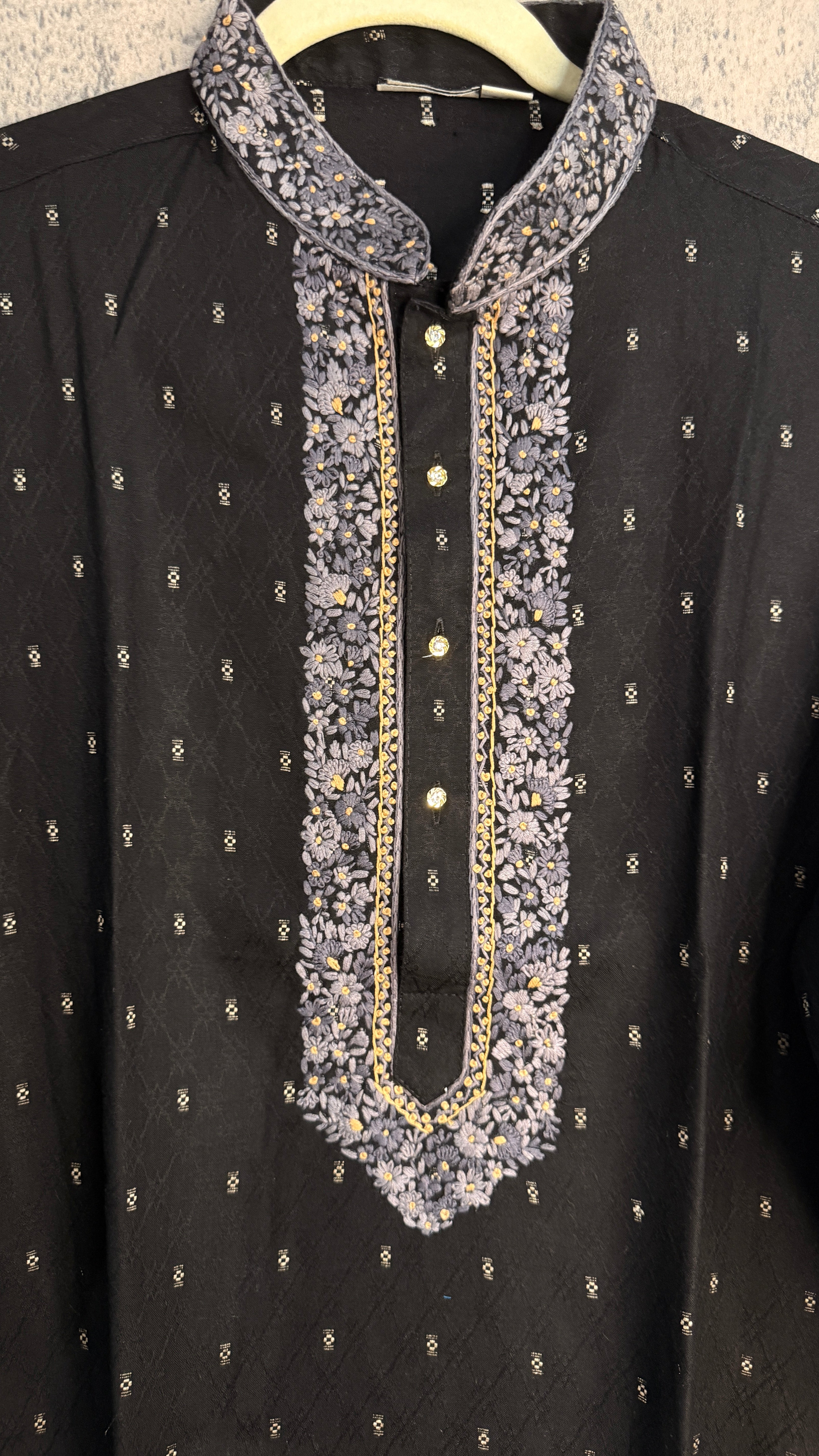 Black Soft silk kurta with hand work