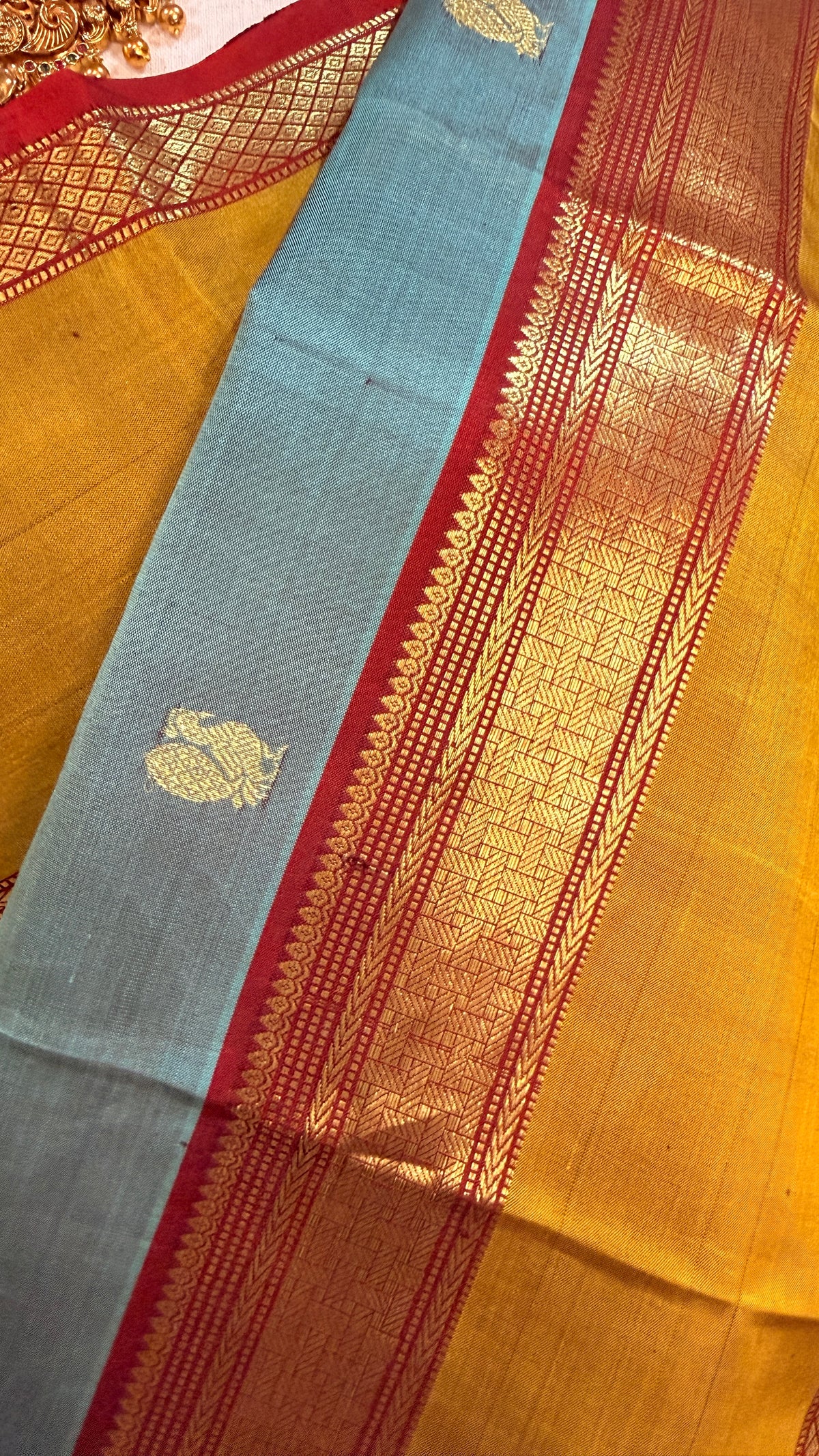 Pure handloom kanchivaram Light blue saree with 2gm zari border