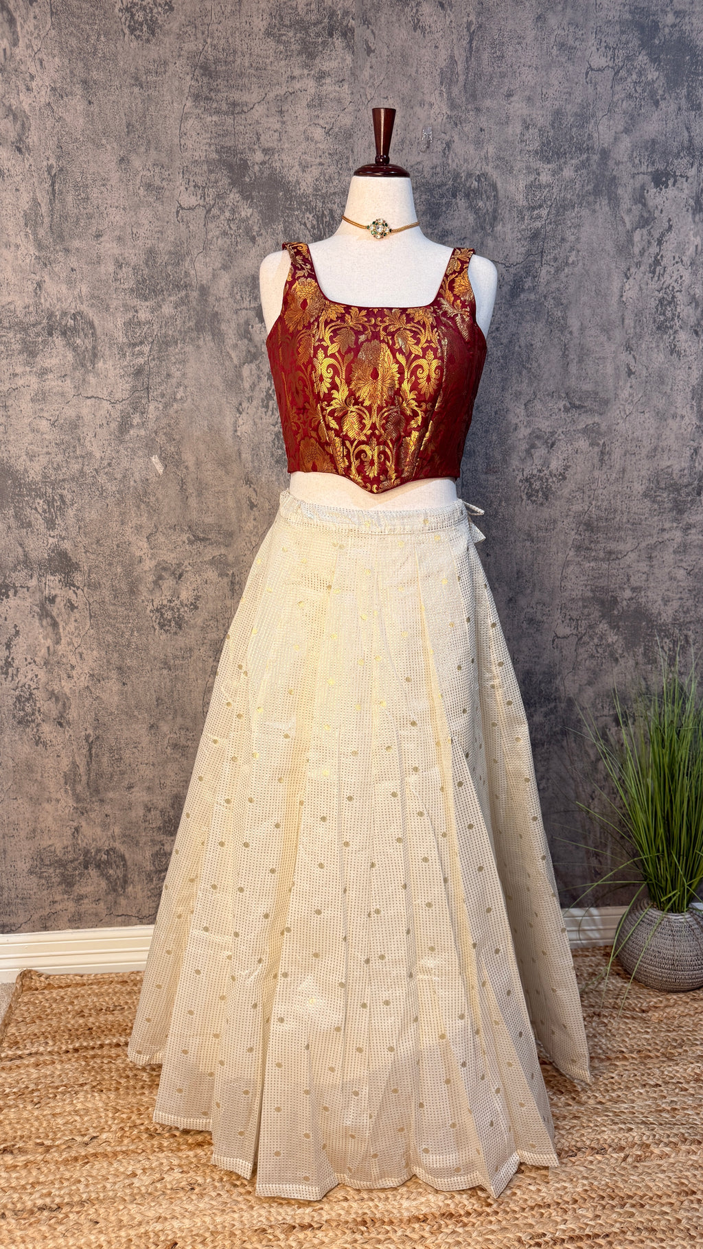 Chanderi skirt with maroon corset