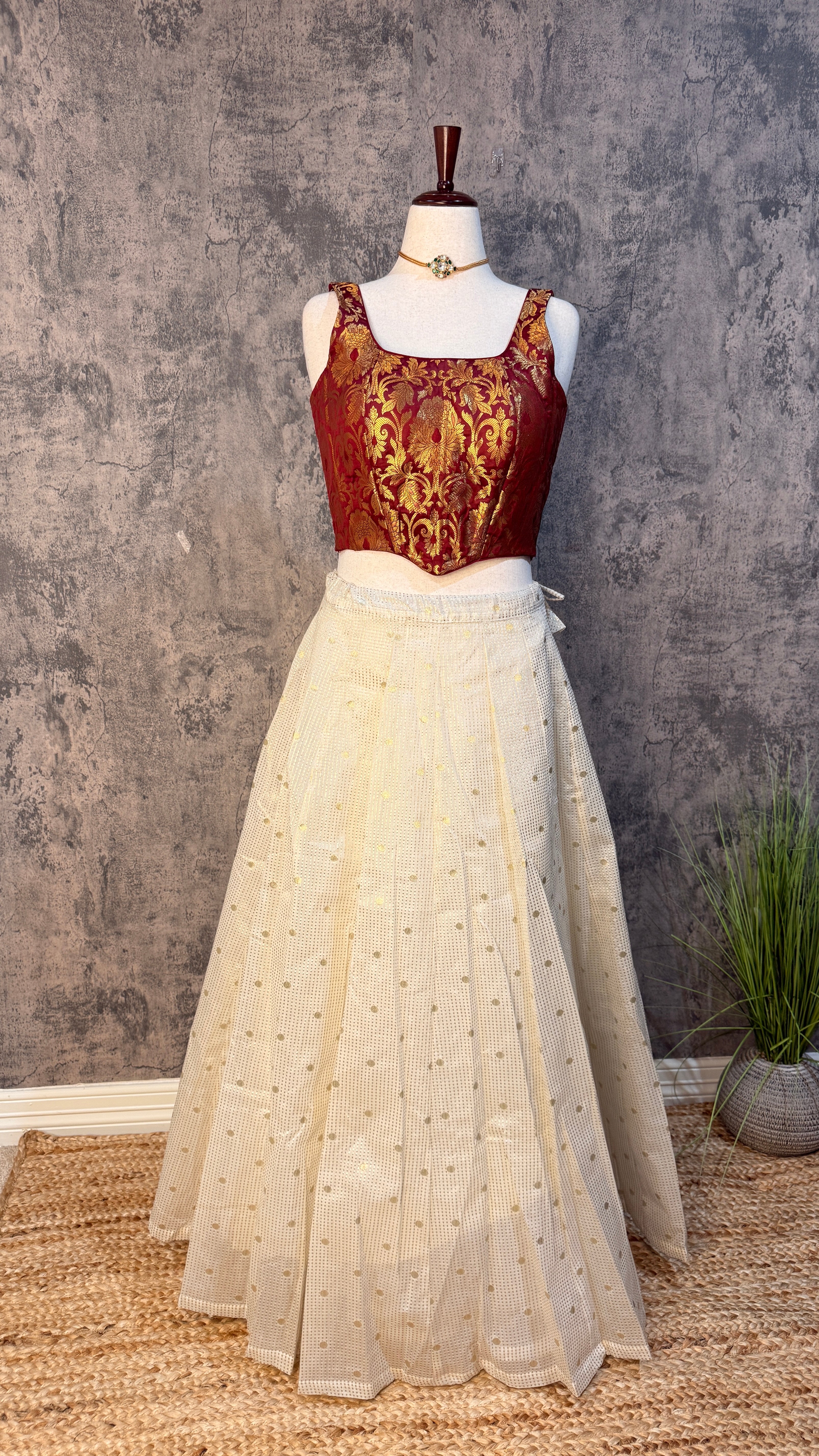 Chanderi skirt with maroon corset