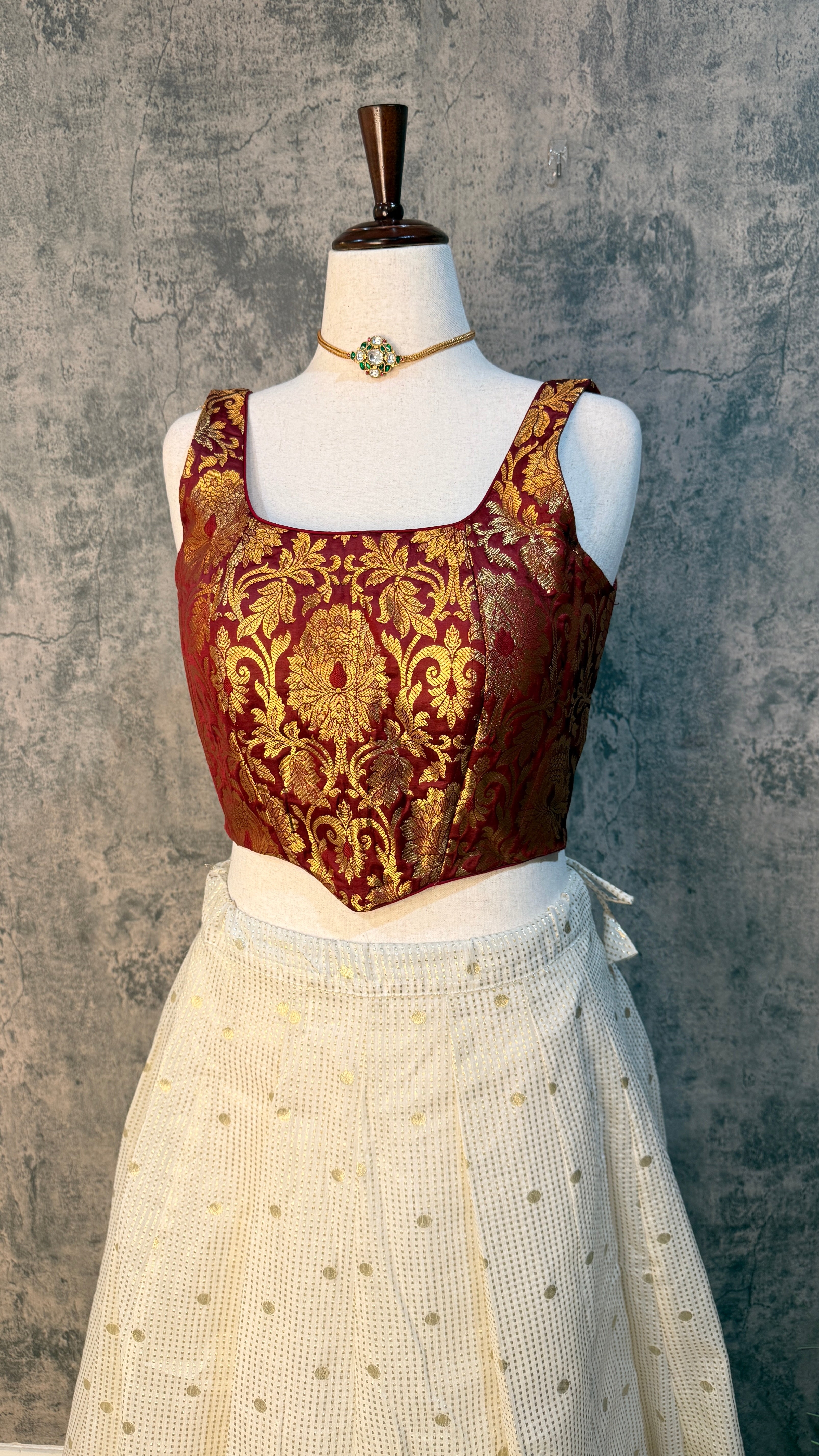 Chanderi skirt with maroon corset