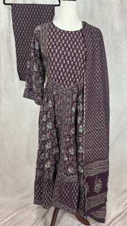 Maroon flared Kurti with bottom and dupatta