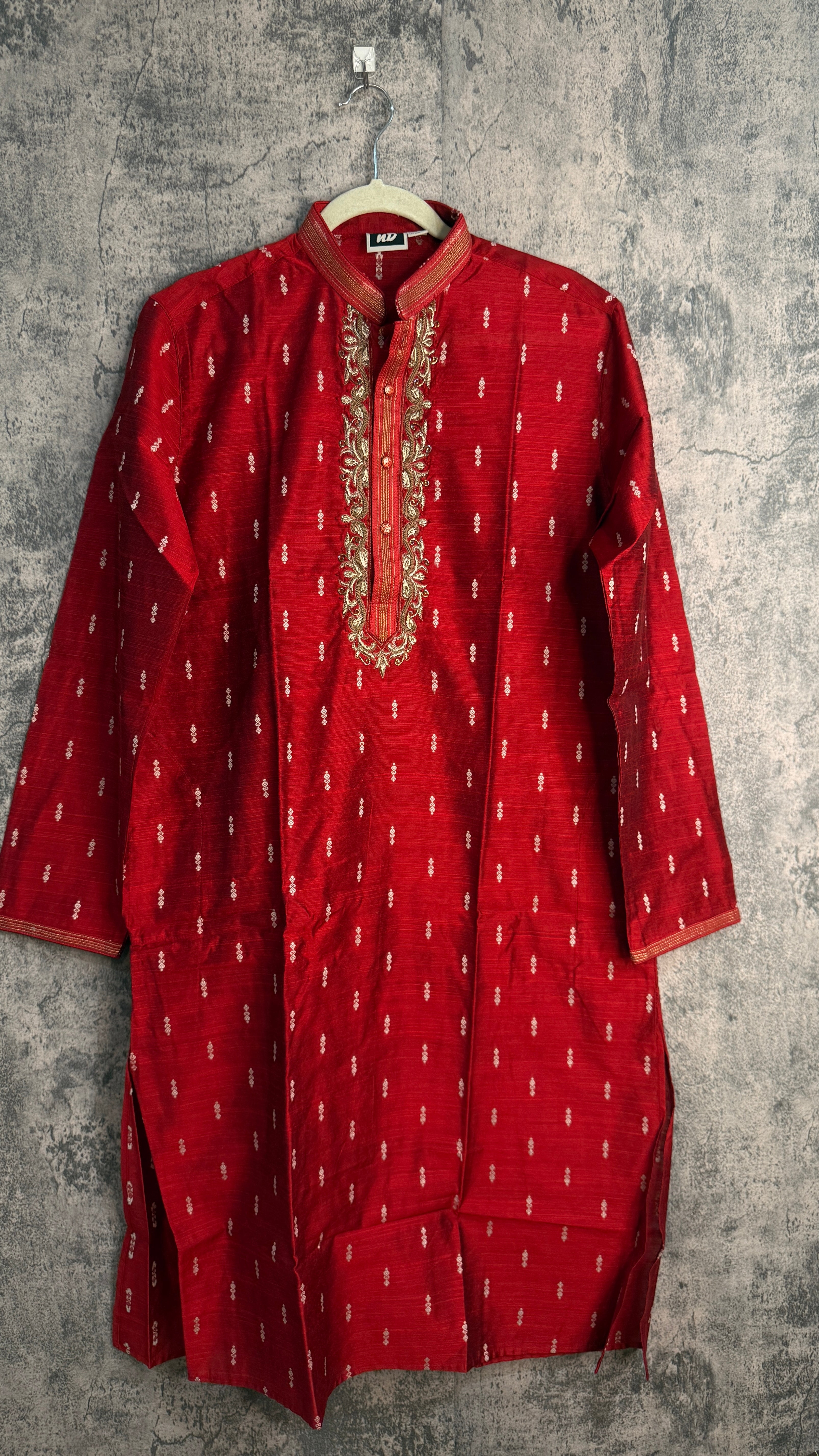Red Silk kurta with zardosi hand work