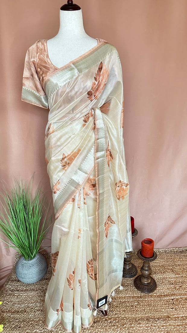 Soft semi tussar saree with digital print, stitched blouse