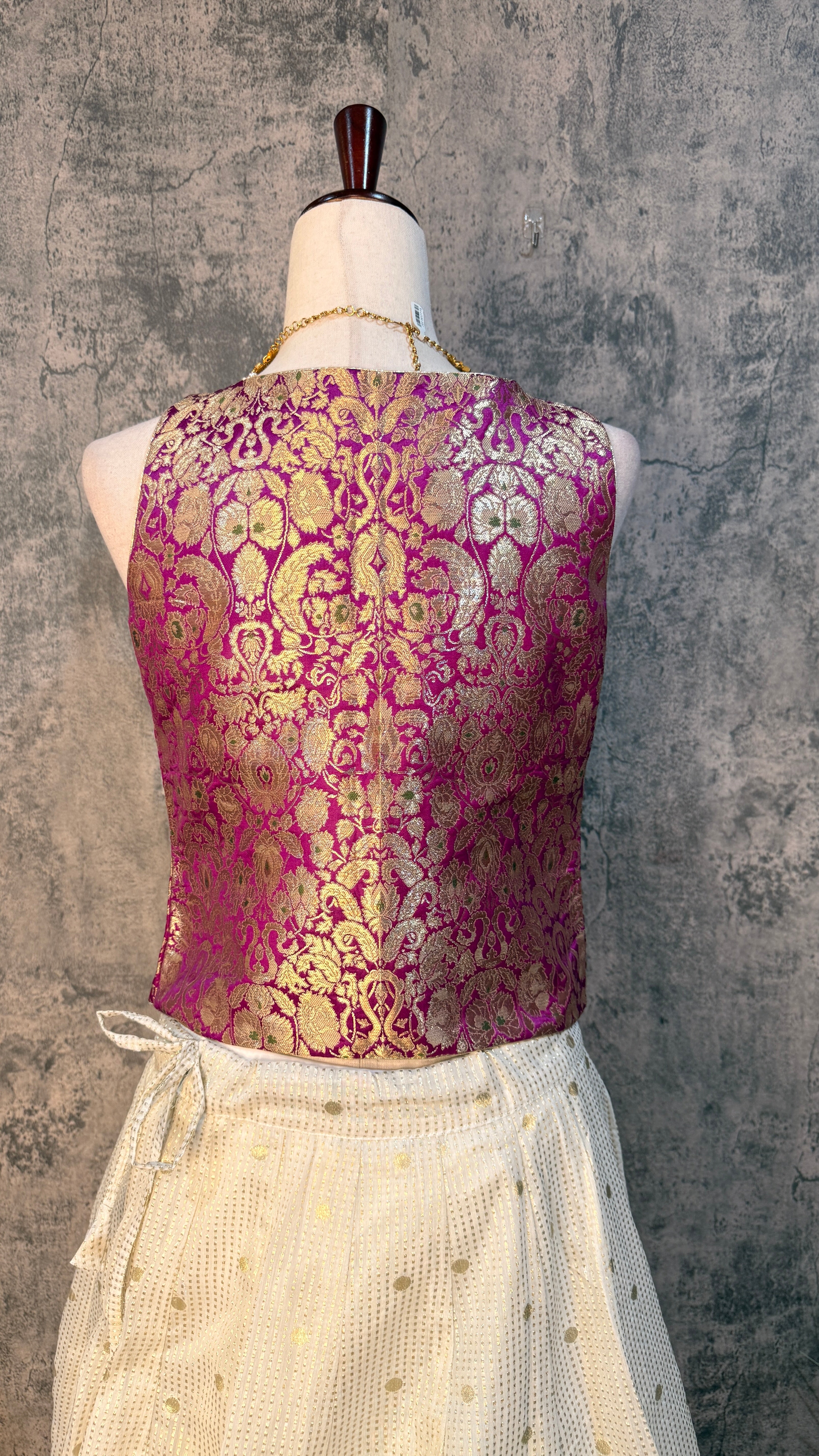 Chanderi skirt with banarsi brocade top
