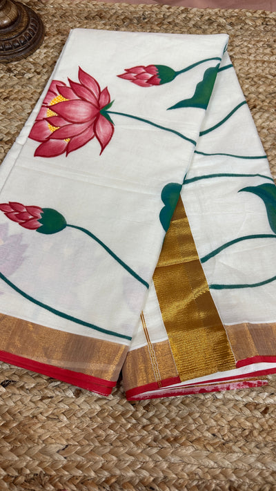 Handloom cotton saree with mural hand paint