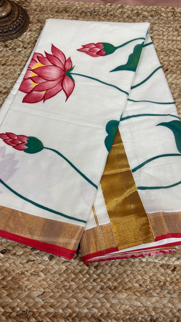 Handloom cotton saree with mural hand paint