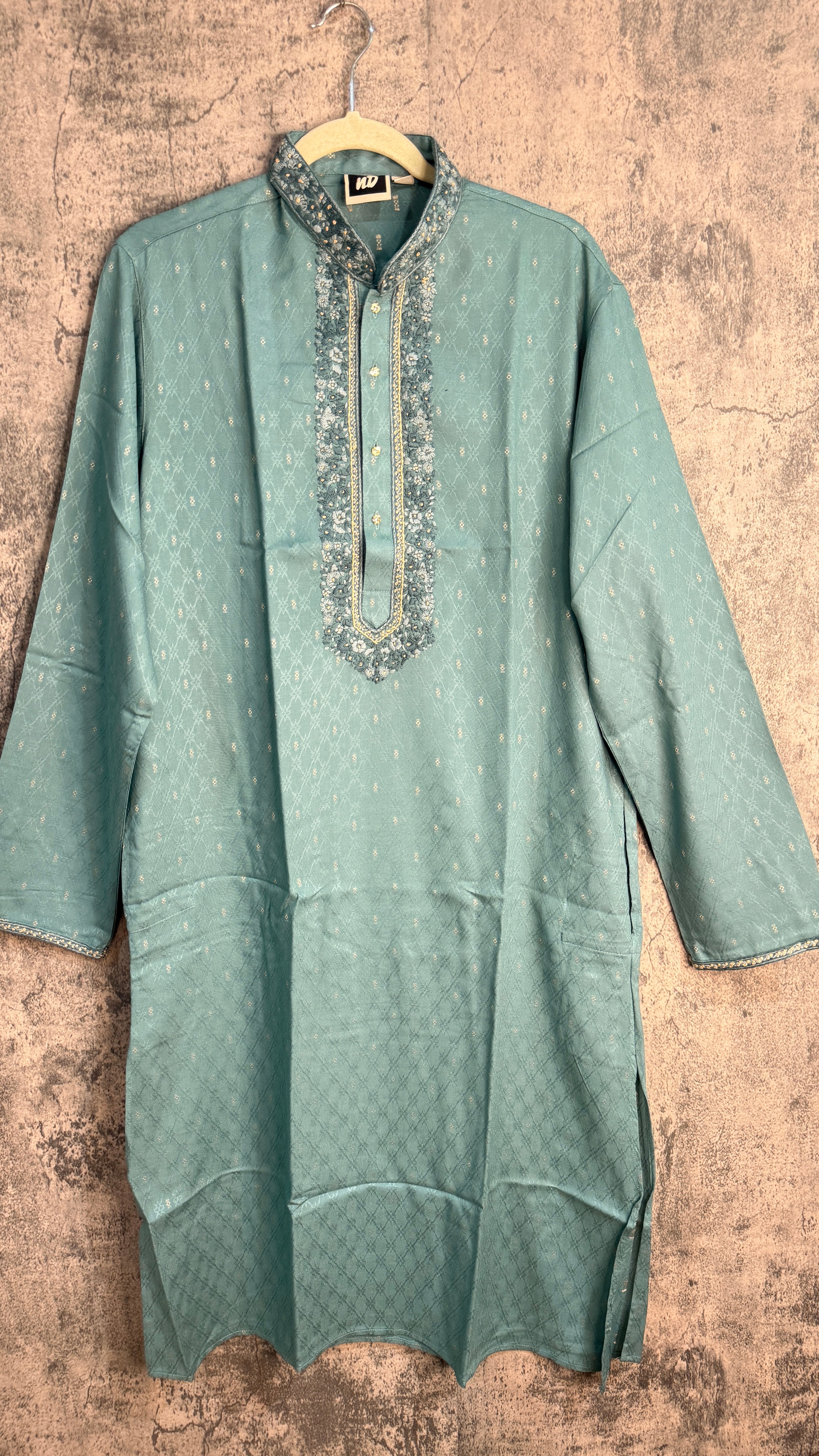 Jade green Soft silk kurta with hand work