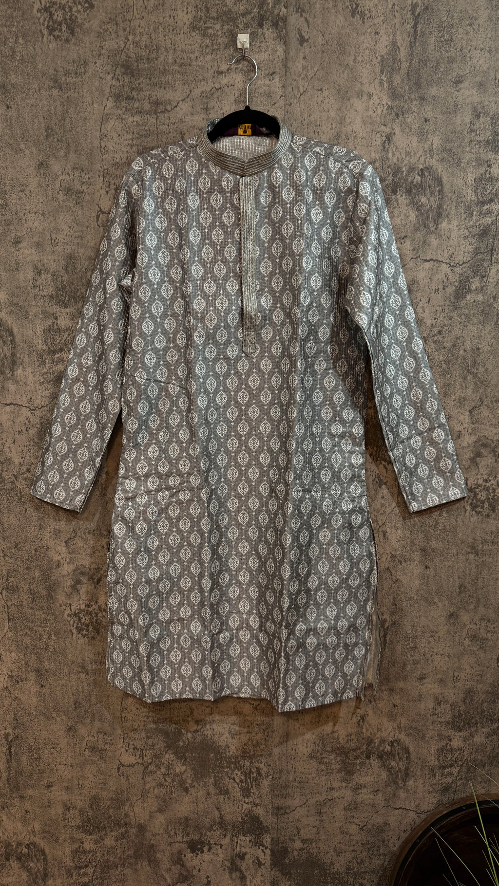 Light grey printed silk kurta with sequins work , with bottom