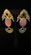 Dual tone earring with Pink stone
