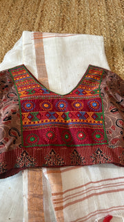 Handloom linen saree with sequins weave