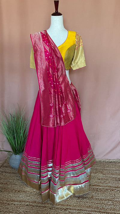 Pink 10 m flare skirt for garba with dupatta