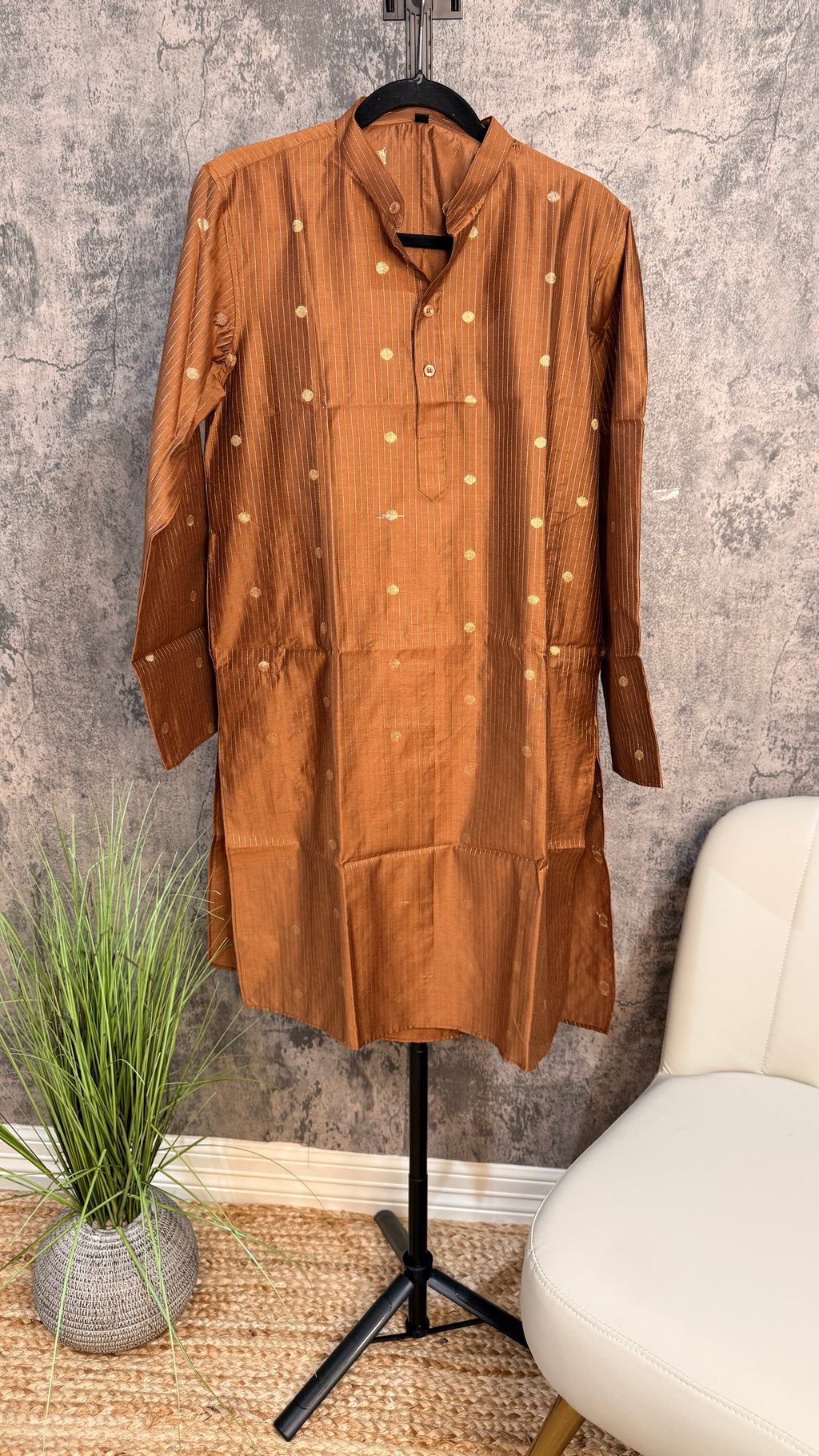 Light brown cotton silk long kurta
