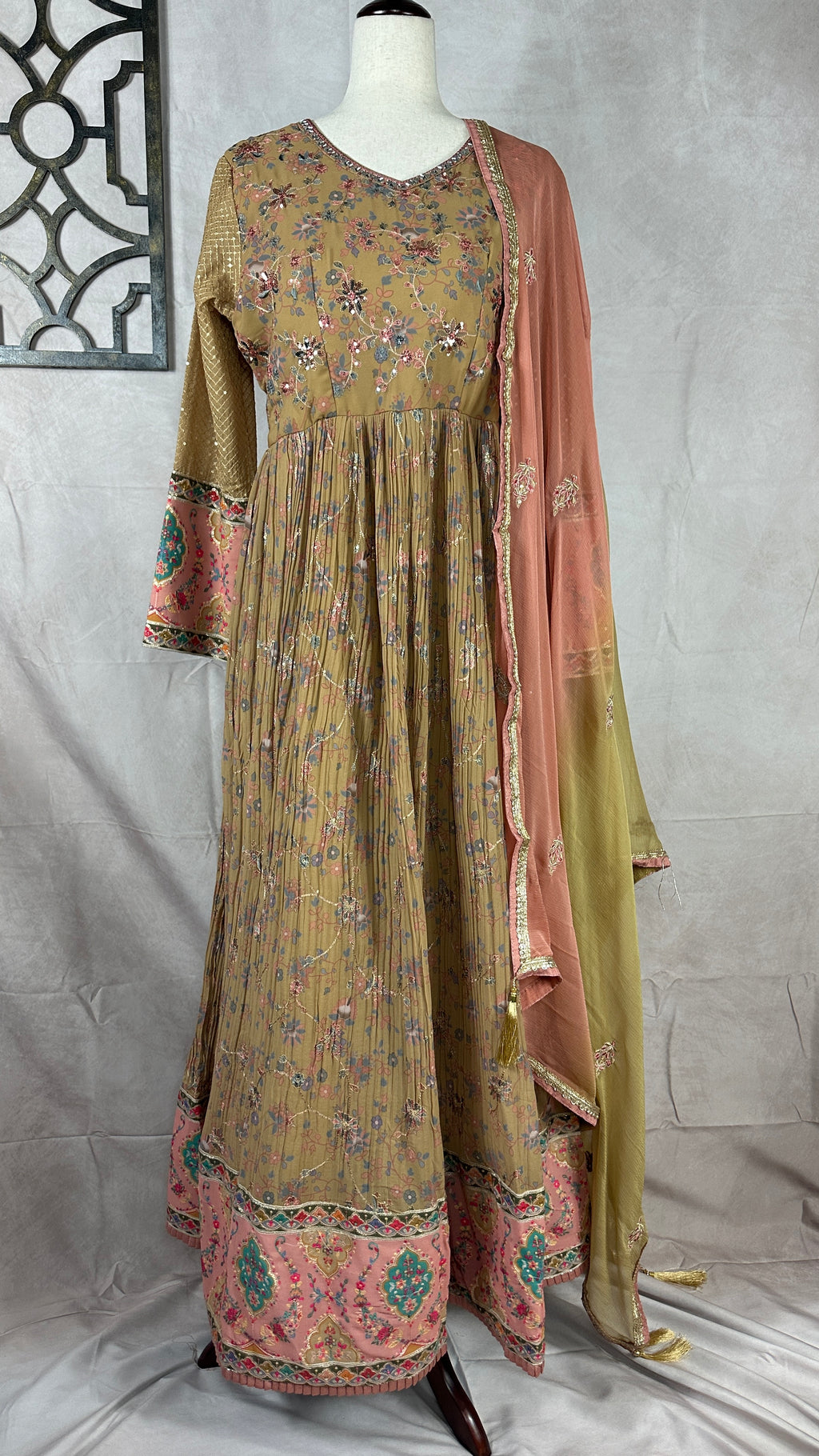 Mustard yellow gown with embroidery