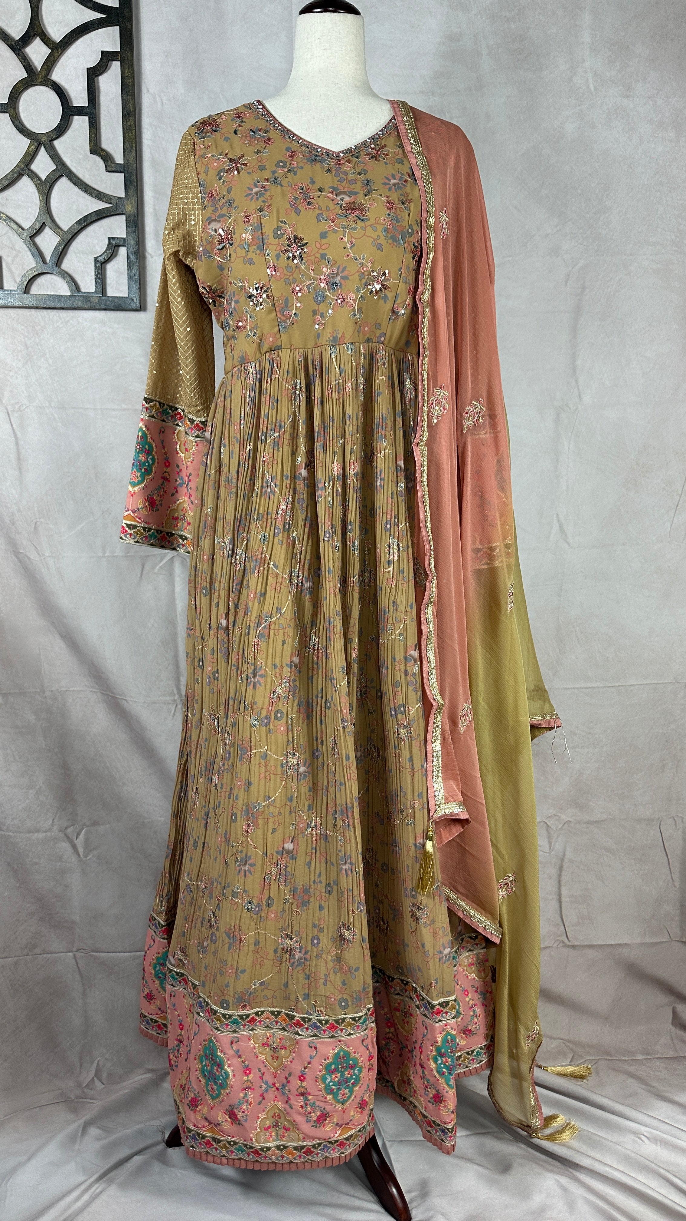 Mustard yellow gown with embroidery